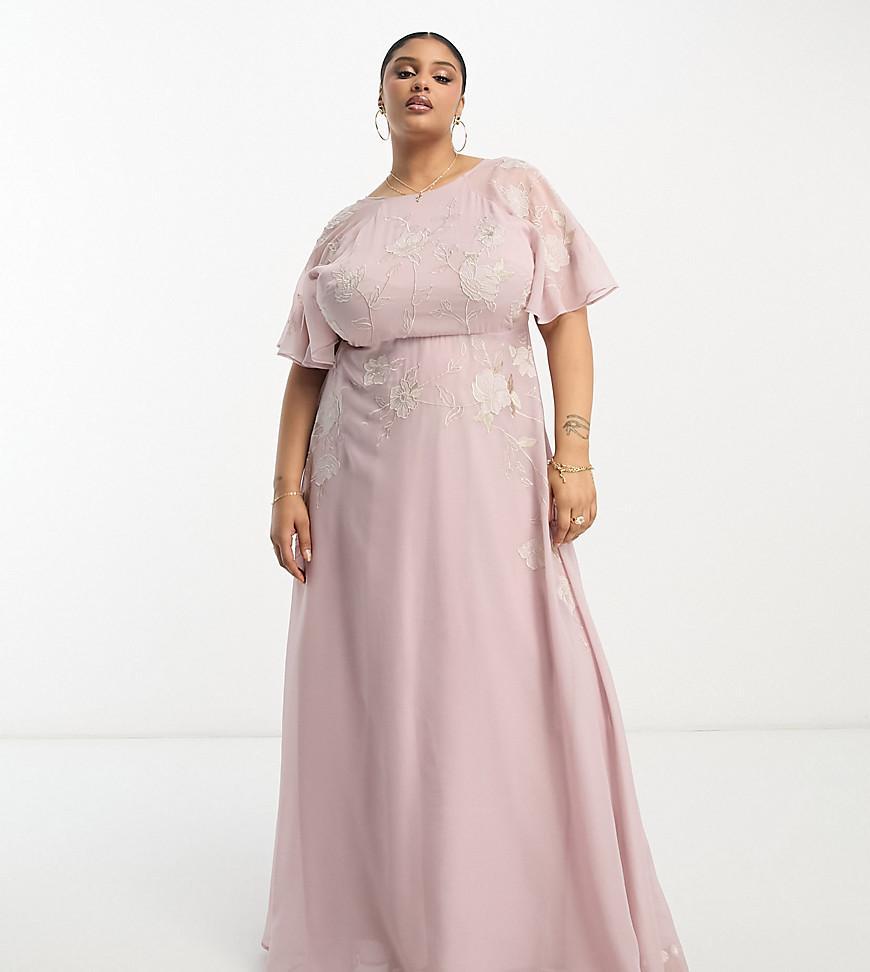 ASOS DESIGN Curve Bridesmaid angel sleeve maxi dress with floral applique product image