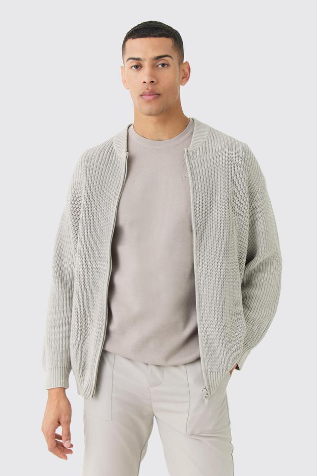 Regular Ribbed Fisherman Knit Bomber | boohooMAN USA Product Image