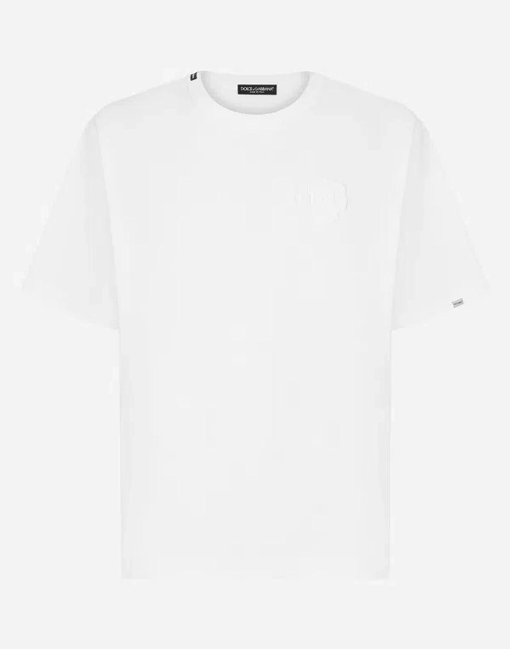 Cotton T-shirt With Logo Embroidery In White Product Image