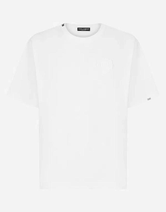 Cotton T-shirt With Logo Embroidery In White Product Image