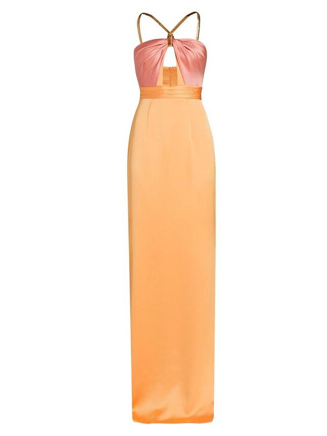 Womens Chain Halter Satin Column Gown Product Image