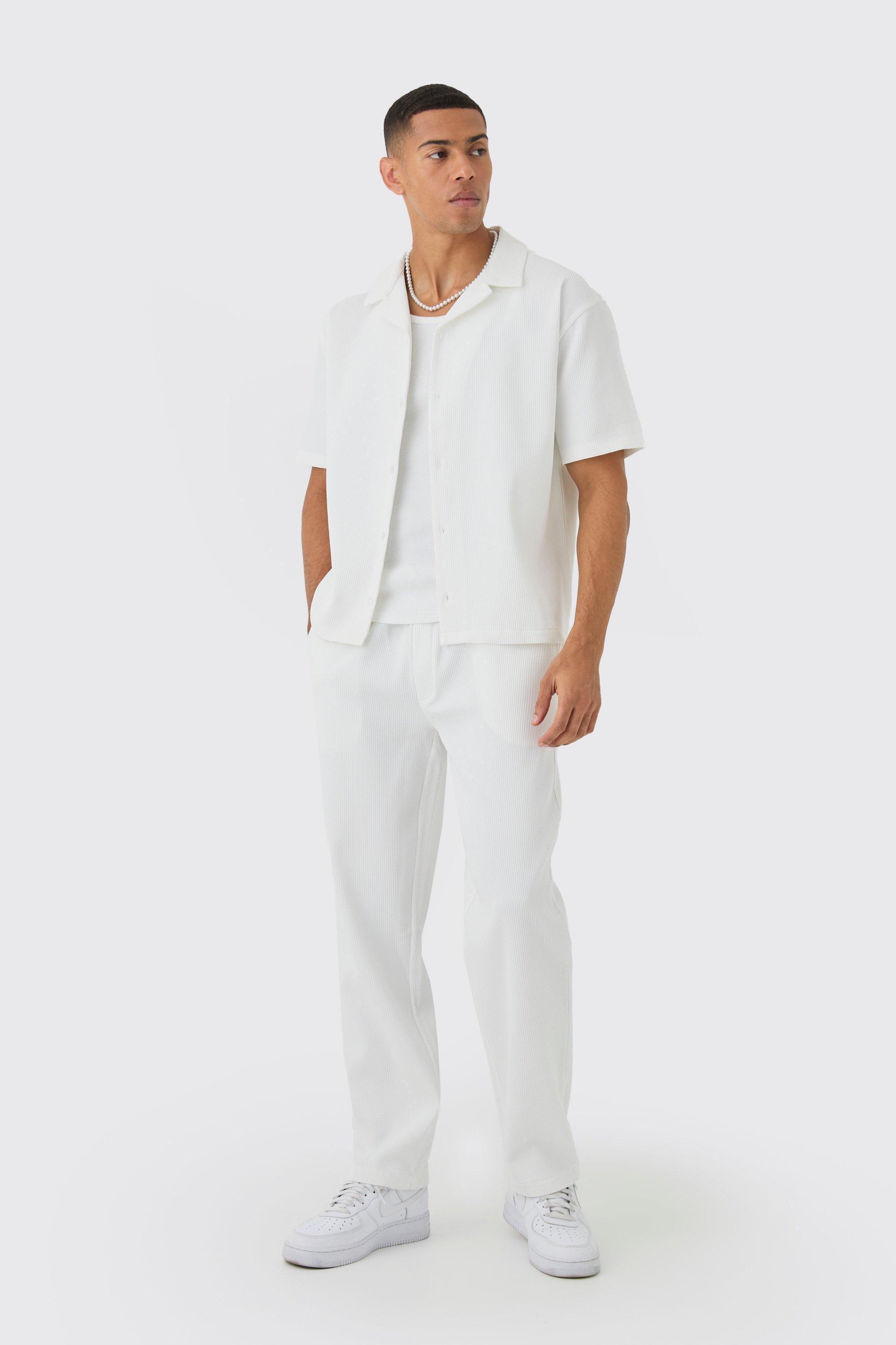 Oversized Short Sleeve Pleated Shirt & Straight Pants | boohooMAN USA Product Image