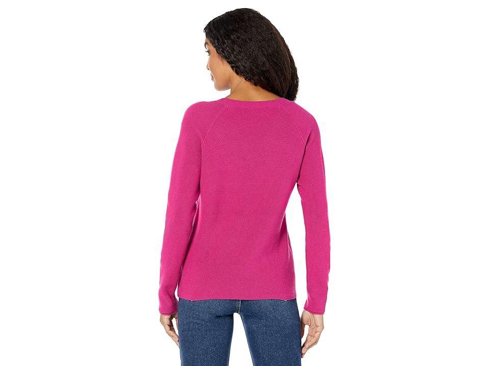 Elliott Lauren Modal Knit V-Neck Sweater with Stitch Detail (Magenta) Women's Clothing Product Image