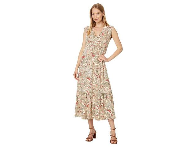 Tommy Hilfiger Floral Tiered Midi Dress (Mineral /Khaki) Women's Dress Product Image