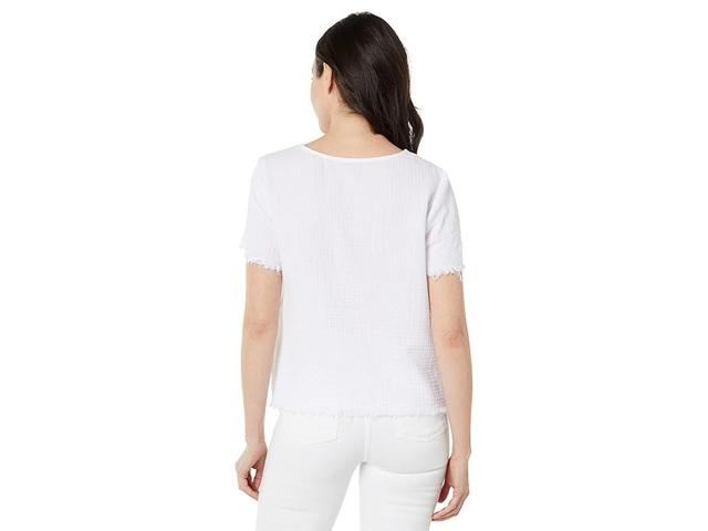 Vince Camuto Frayed Hem Woven Tee (Ultra White) Women's Clothing Product Image