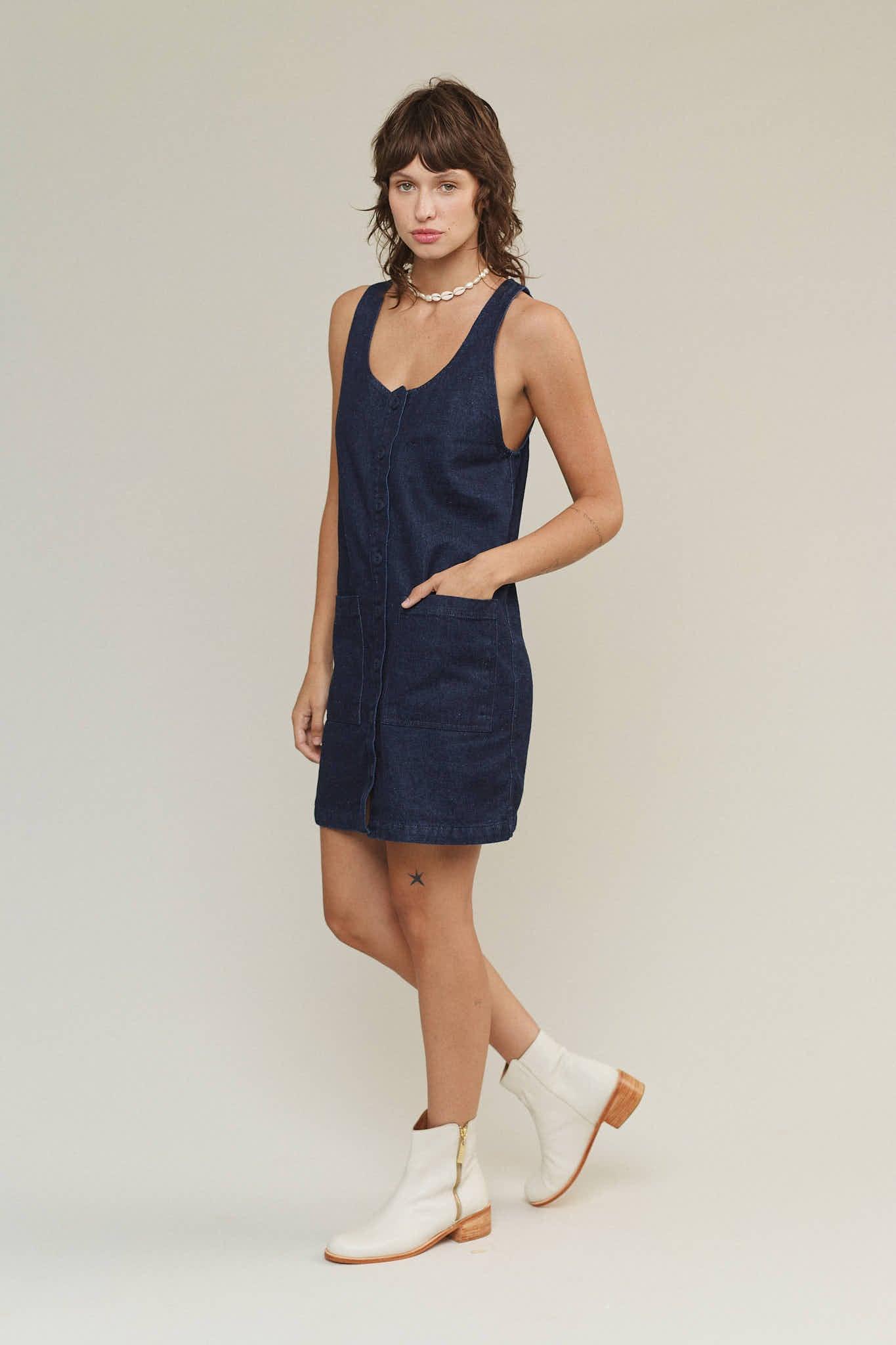 Denim Jumper Dress Female Product Image