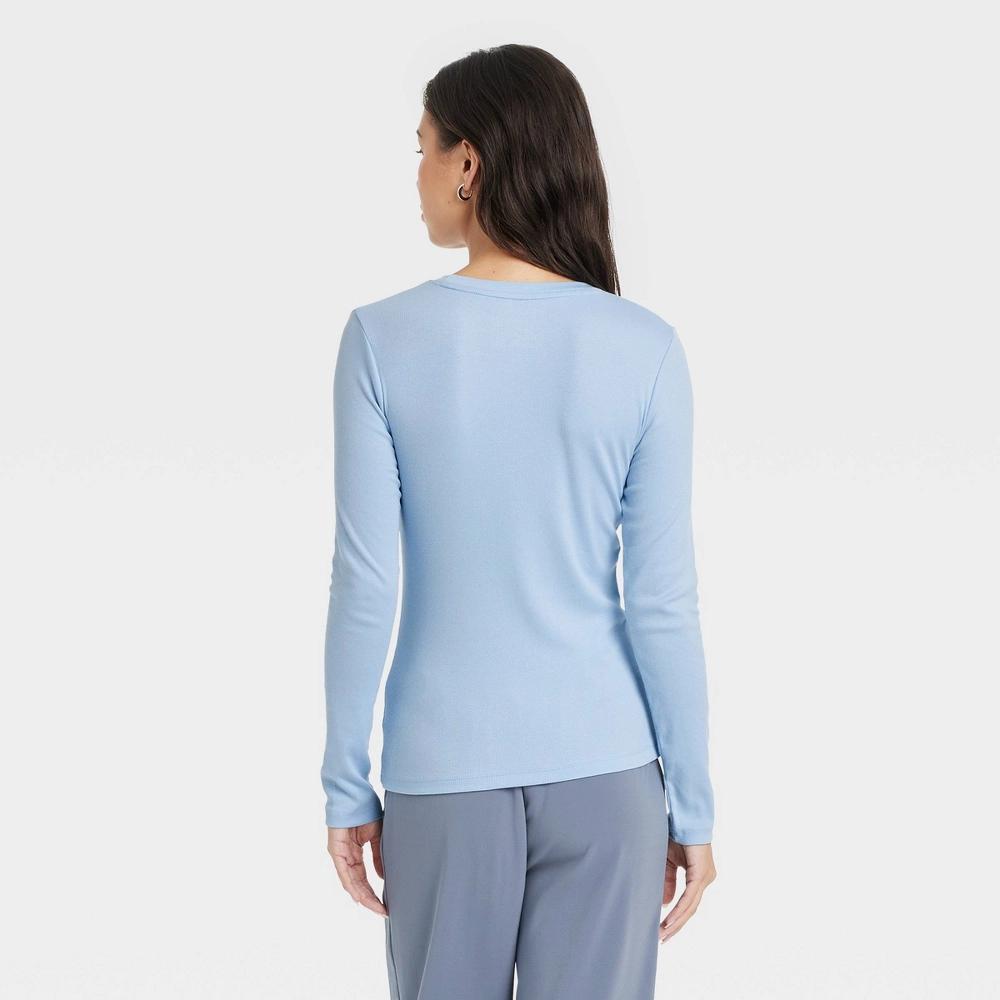 Women's Long Sleeve Ribbed T-Shirt - A New Day™ Blue XL Product Image