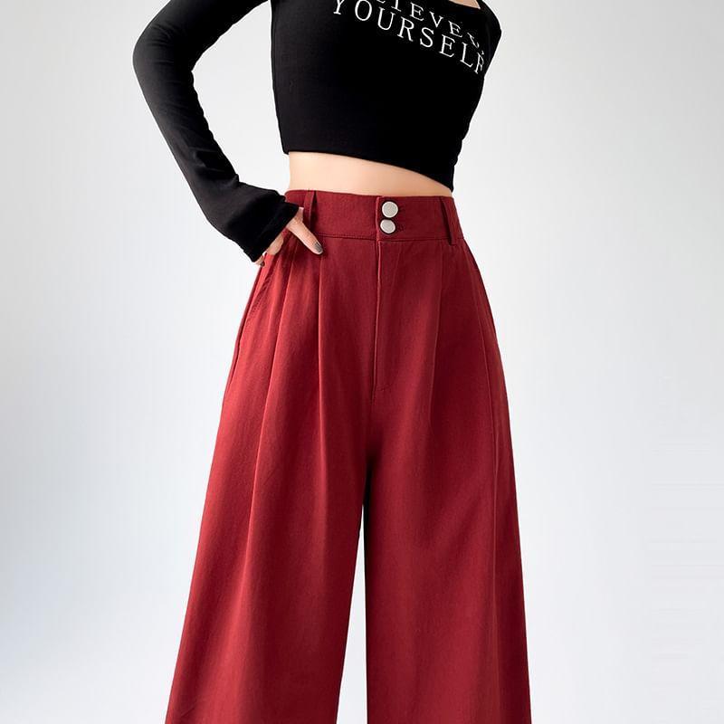 High Waist Plain Wide Leg Pants Product Image