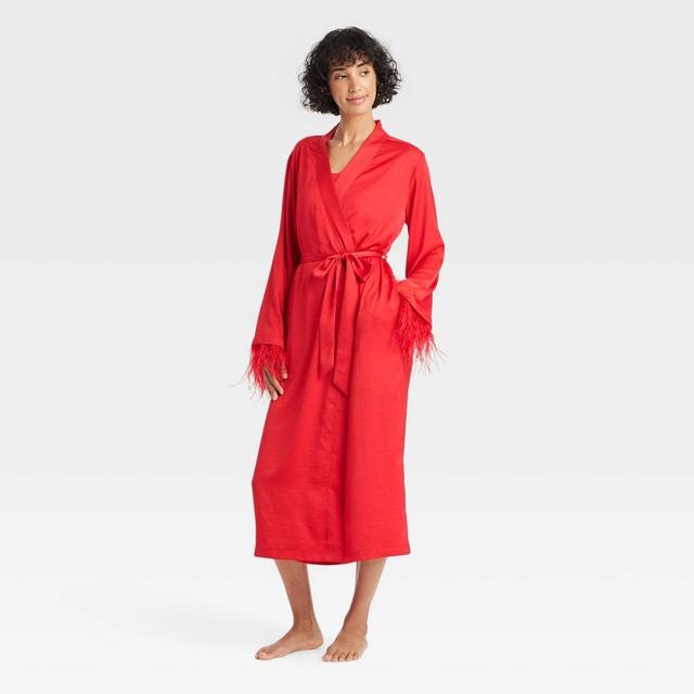 Womens Satin & Feather Robe - Auden Red XS/S Product Image