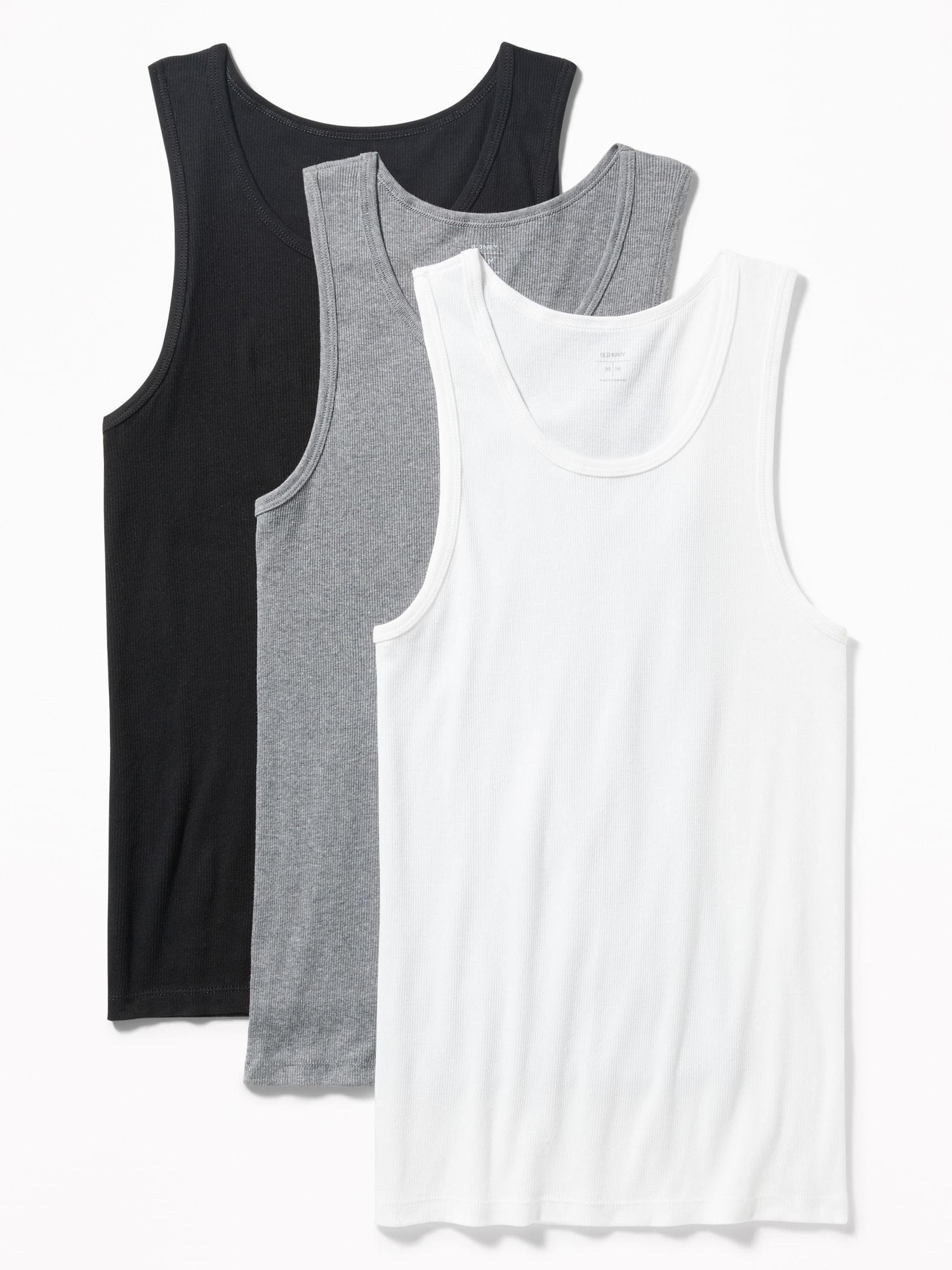 Old Navy Go-Dry Rib-Knit Tank Tops 3-Pack for Men - White - male - Size: S Product Image