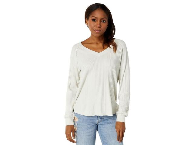 Lucky Brand Cloud Jersey Rib V-Neck Top (Medium Heather Grey) Women's Clothing Product Image