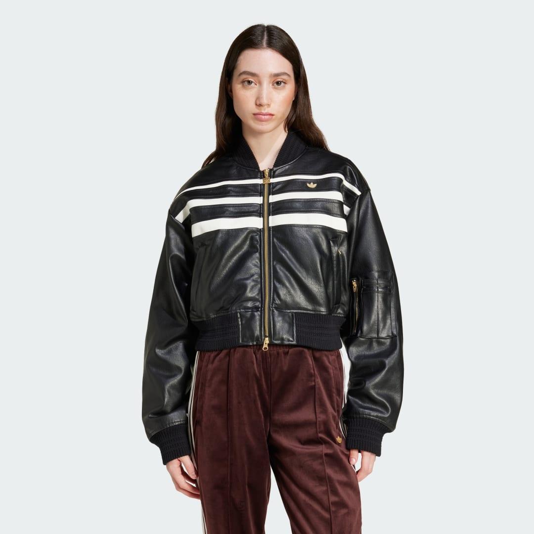 adidas Premium Pleather Bomber Jacket Black 2XS Womens Product Image