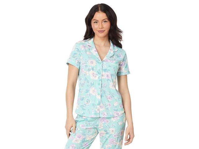 Karen Neuburger Petite Short Sleeve Girlfriend Capri PJ Set with Lace Detail (Siesta Floral) Women's Pajama Sets Product Image