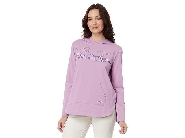 Life is Good Linear Mountainscape Crusher-Flex Hoodie Tunic (Violet ) Women's Clothing Product Image