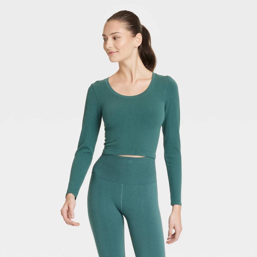 Womens Seamless Ribbed Cropped Long Sleeve Top - All In Motion L Product Image