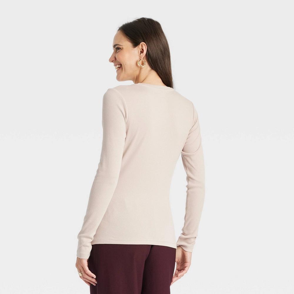 Women's Slim Fit Long Sleeve Scoop Neck Ribbed T-Shirt - A New Day™ Product Image