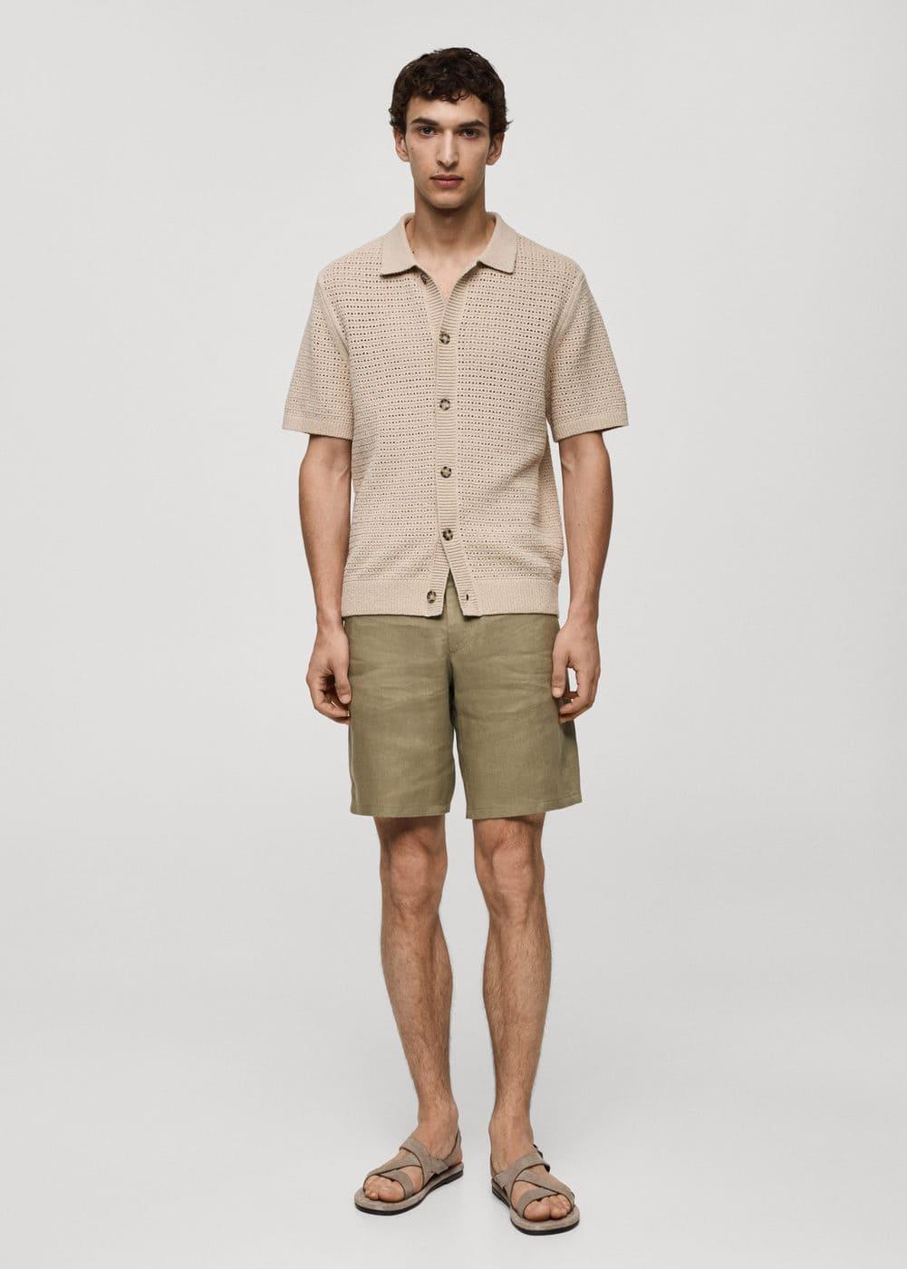 MANGO MAN - Slim fit 100% linen Bermuda shorts khakiMen Product Image