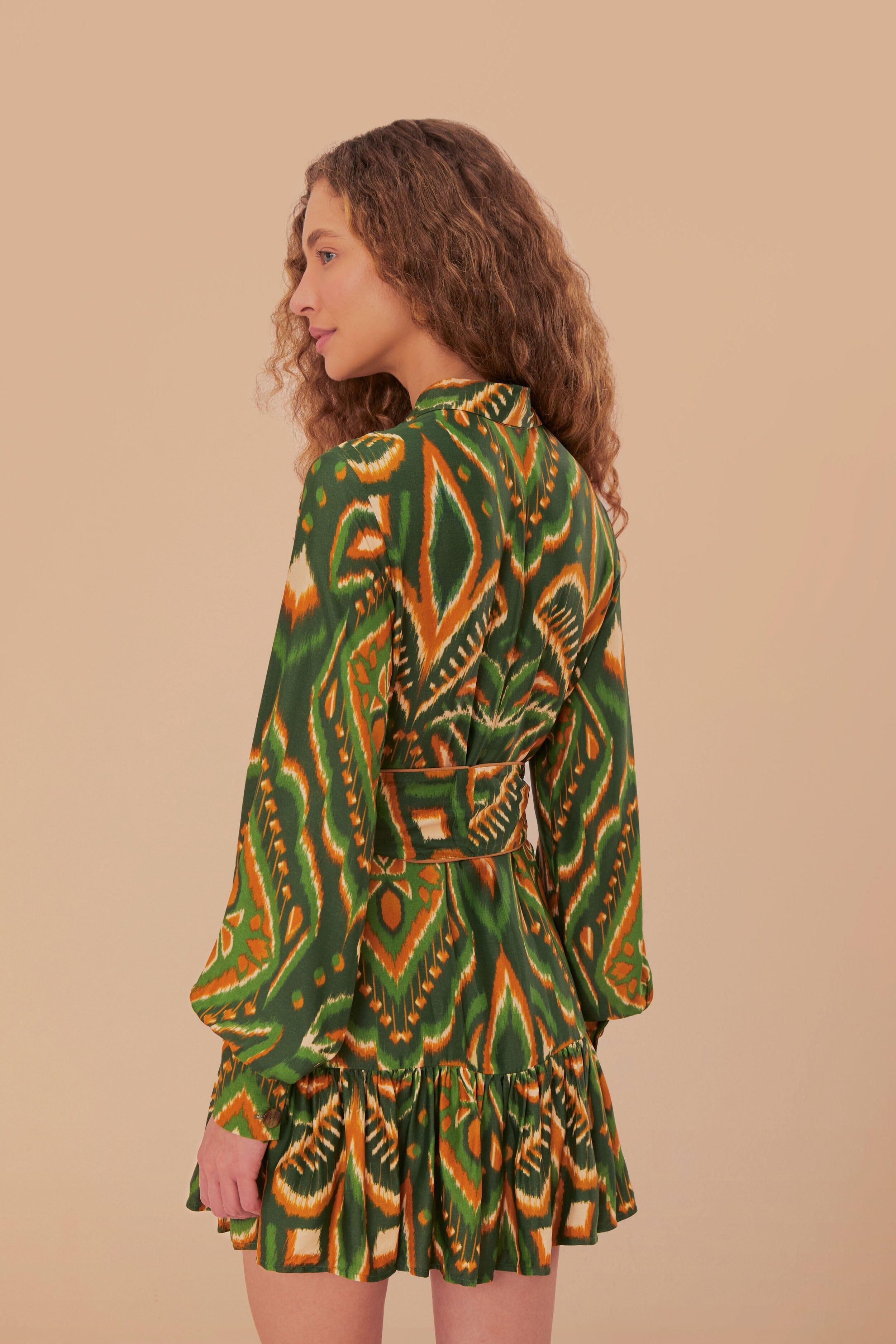 Green Pineapple Ikat LENZING™ ECOVERO™ Viscose Mini Dress Product Image