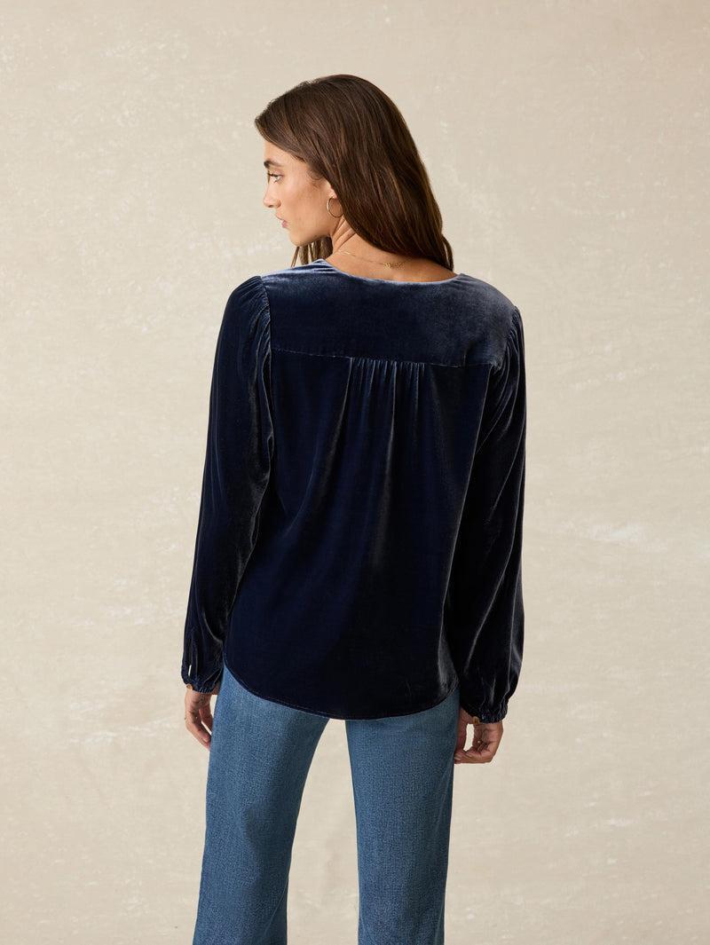 Stretch Silk Velvet Rowan Top - Navy Product Image