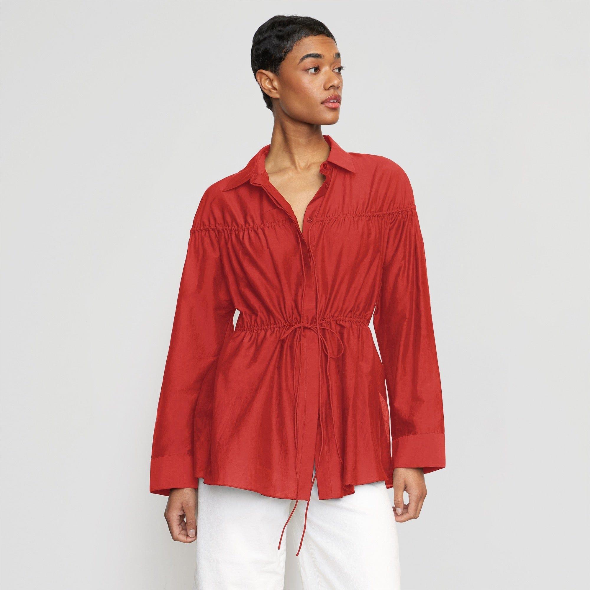 Kia Tie-Front Cotton-Silk Tunic Blouse Product Image