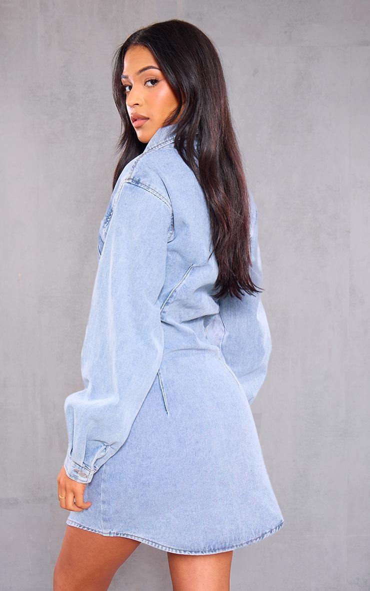 Tall Mid Blue Wash Denim Oversized Shirt Dress Product Image