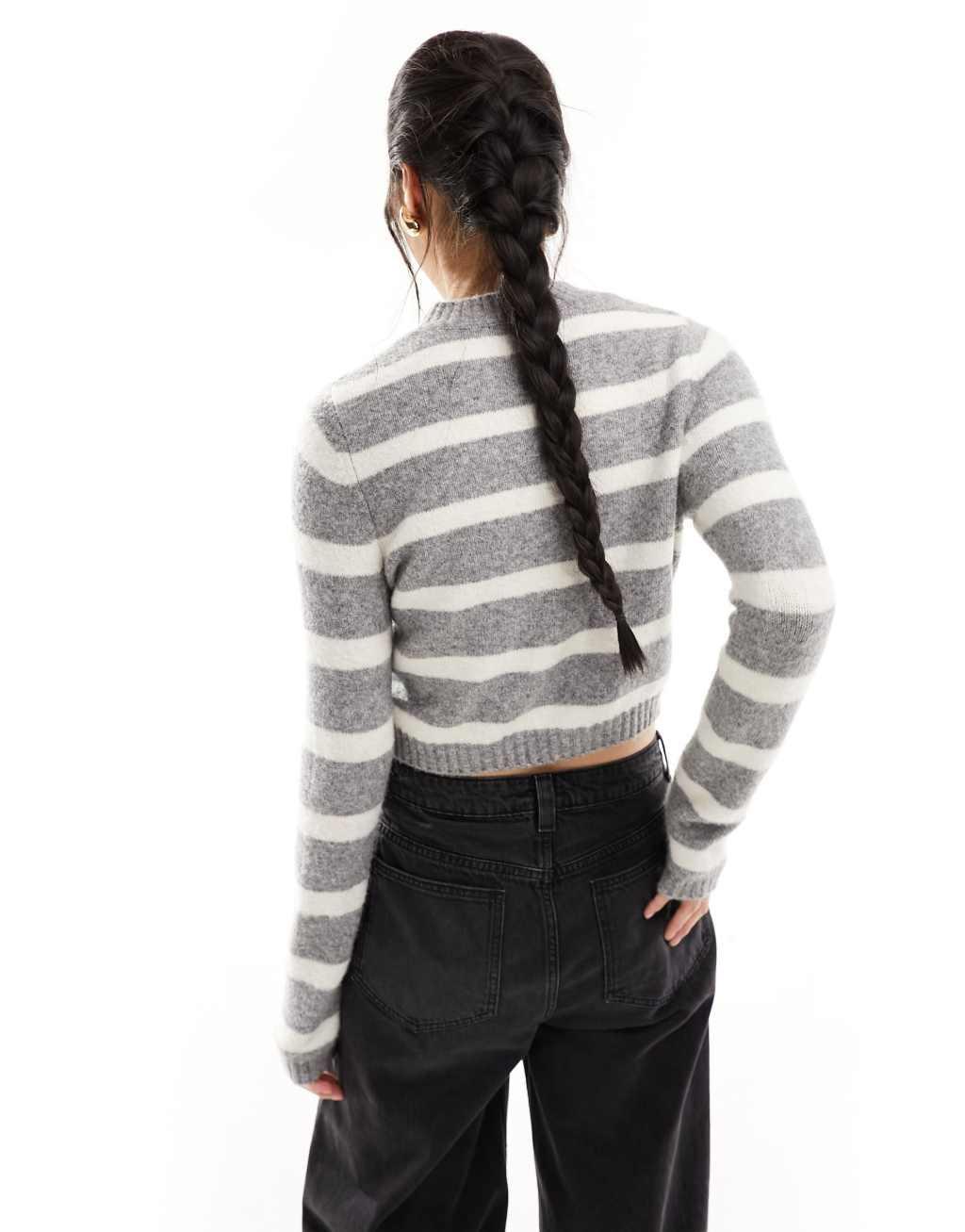 Stradivarius soft touch sweater in gray stripe Product Image