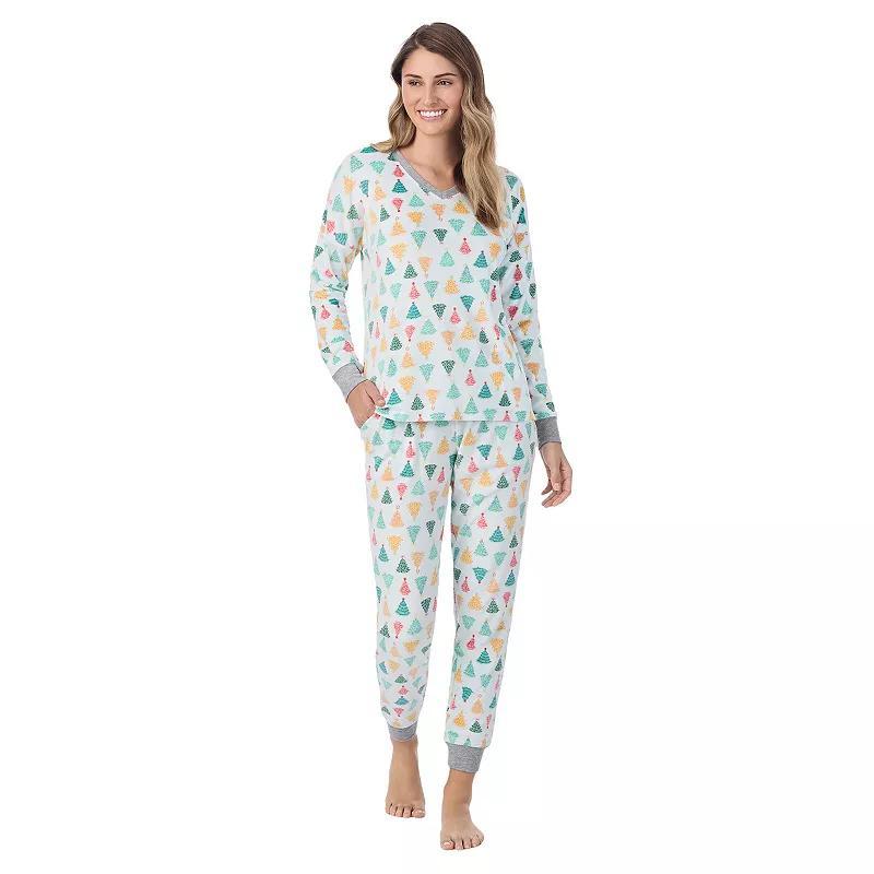 Womens Cuddl Duds Velour Fleece V-Neck Pajama Top & Pajama Bottoms Set Blue Heart Product Image