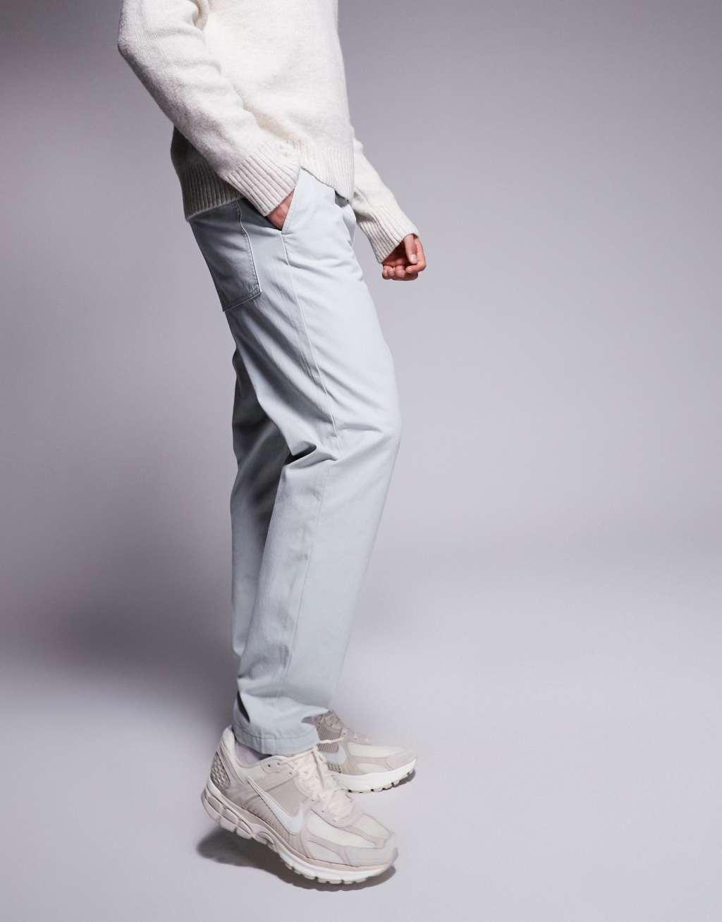 ASOS DESIGN tapered pull on pants with back pocket patch in gray Product Image