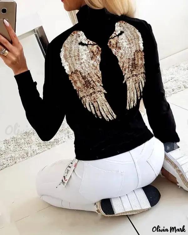 Olivia Mark – Gulitter Splicing Long Sleeve Sweatshirt Product Image