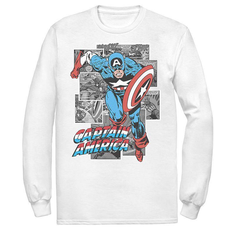 Mens Marvel Avengers Captain American Comic Panel Portrait Long Sleeve Graphic Tee Product Image