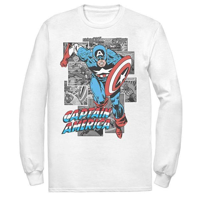 Mens Marvel Avengers Captain American Comic Panel Portrait Long Sleeve Graphic Tee White Product Image