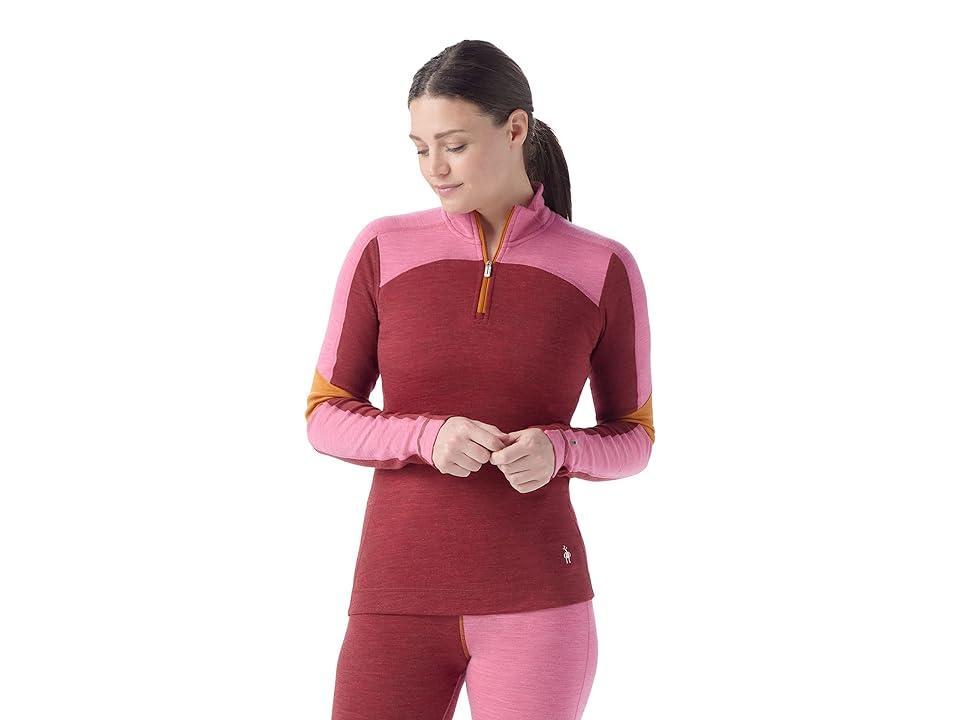 Smartwool Classic Thermal Merino Base Layer Colorblock 1/4 Zip (Currant-Garden Pink) Women's Clothing Product Image