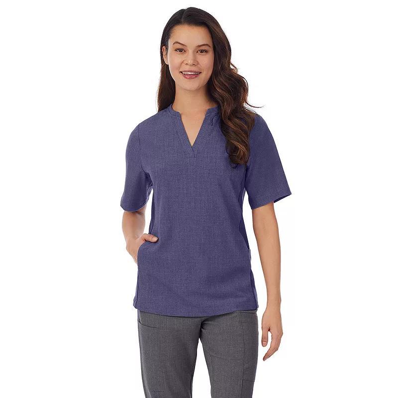 Womens Cuddl Duds Scrubs 4-Pocket Split Neck Top Navy Grey Product Image