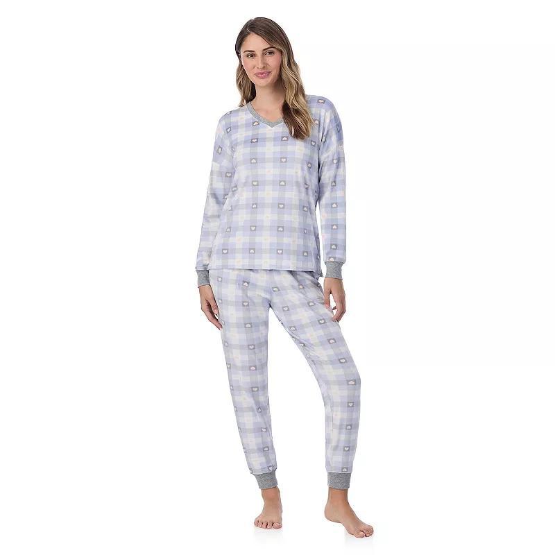 Womens Cuddl Duds Long Velour Fleece V-Neck Pajama Top & Pajama Bottoms Set Green Trees Product Image