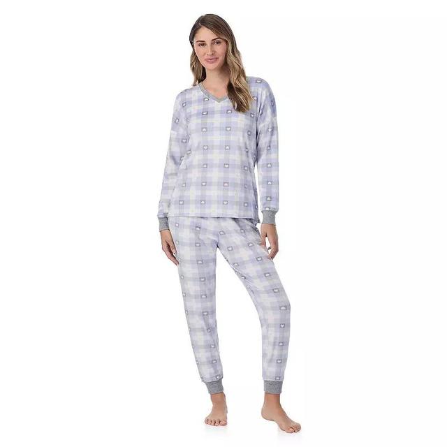 Womens Cuddl Duds Long Velour Fleece V-Neck Pajama Top & Pajama Bottoms Set Green Trees Product Image