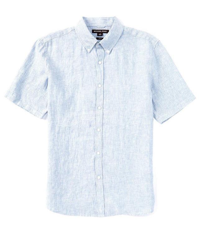 Michael Kors Slim Fit Linen Pencil Stripe Short Sleeve Woven Shirt Product Image