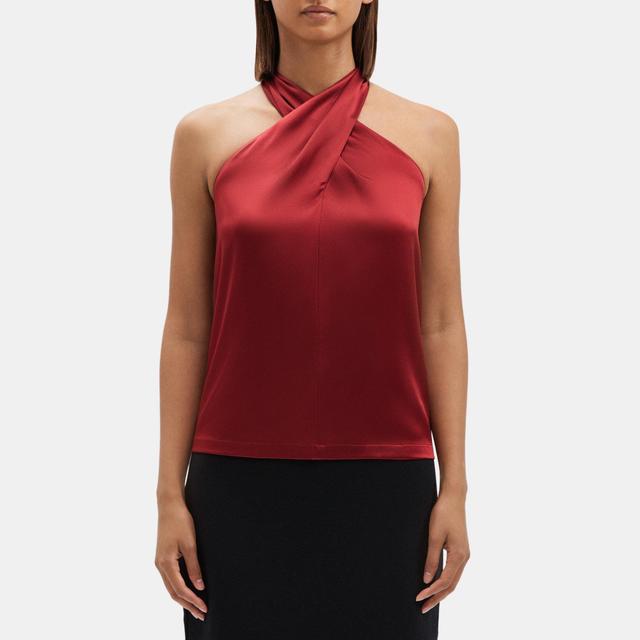 Stretch Satin Cross-Front Halter Top | Theory Outlet Product Image