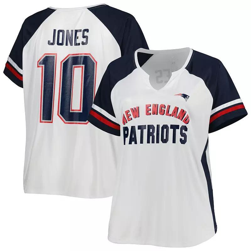 Womens Mac Jones White New England Patriots Plus Size Notch Neck T-shirt Product Image