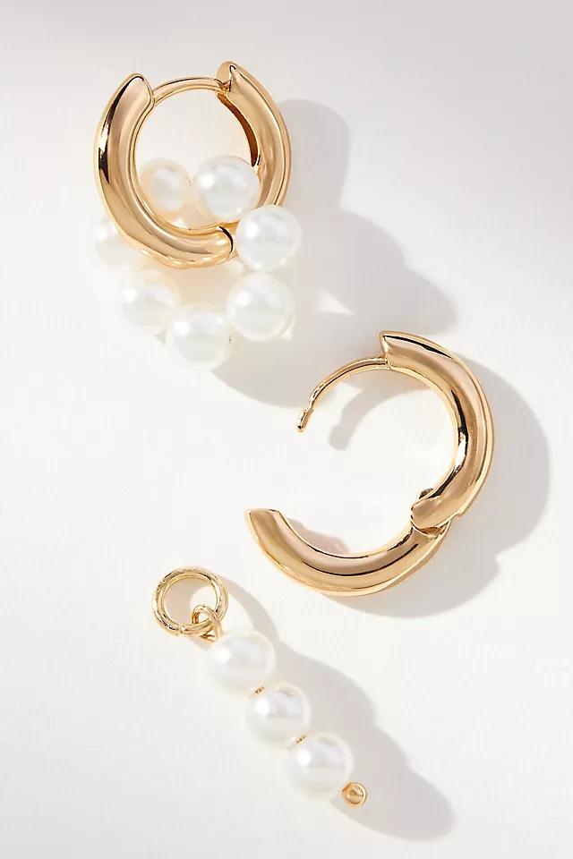 Mismatched Pearl Huggie Hoop Earrings Product Image