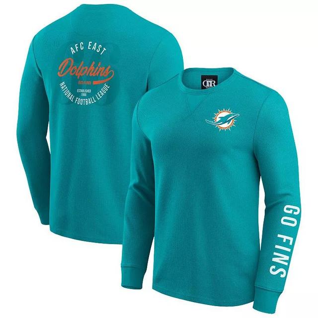 Mens Darius Rucker Collection by Fanatics Aqua Miami Dolphins Washed Waffle-Knit Long Sleeve T-Shirt Turquoise A Product Image