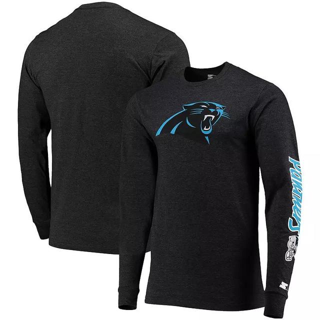 Mens Starter Heathered Black Carolina Panthers Halftime Long Sleeve T-shirt Product Image