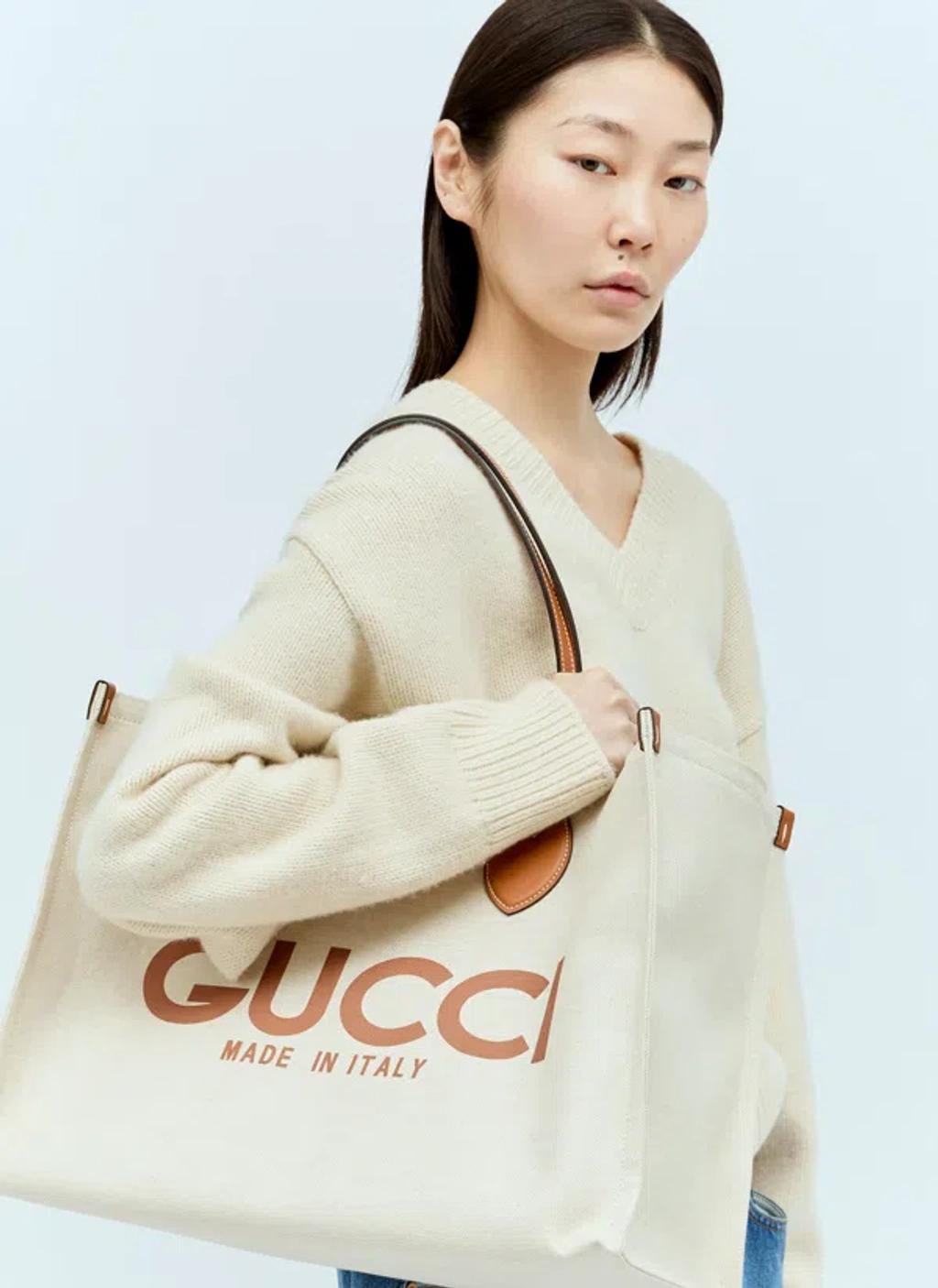 GUCCI Large Canvas Tote Bag In Beige Product Image