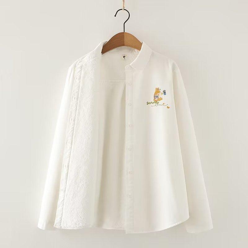 Long Sleeve Collared Floral Embroidered Shirt Product Image