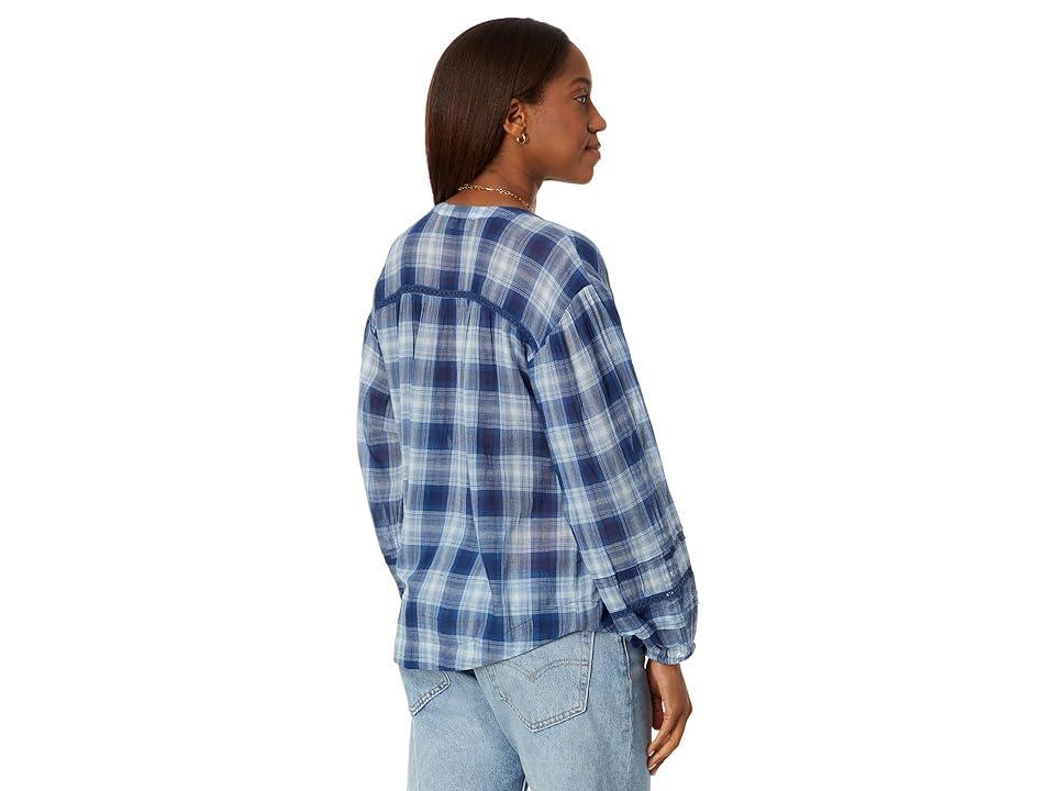 Lucky Brand Relaxed Button Through Blouse (Medium Indigo Plaid) Women's Blouse Product Image