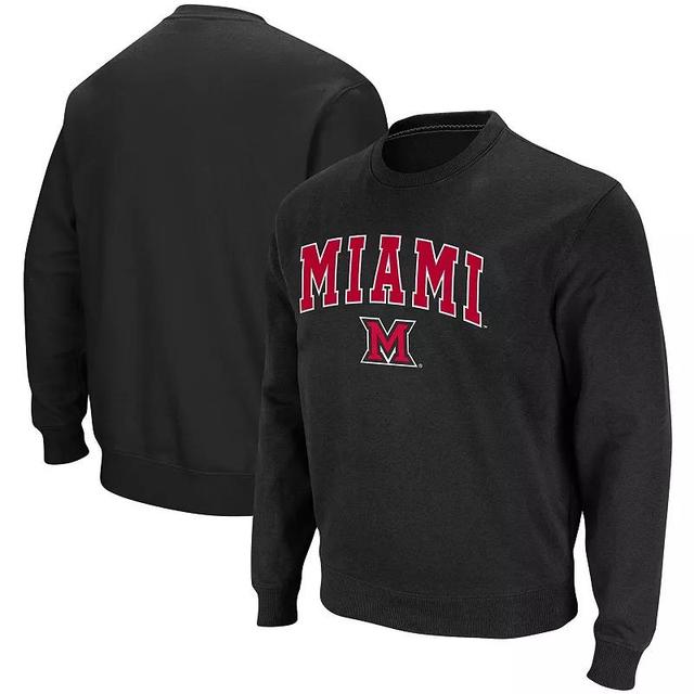 Mens Colosseum Black Miami University RedHawks Arch & Logo Tackle Twill Pullover Sweatshirt Product Image