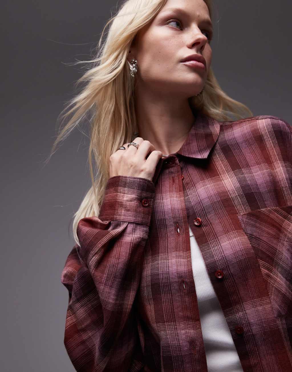 Topshop check shirt in pink and burgundy Product Image