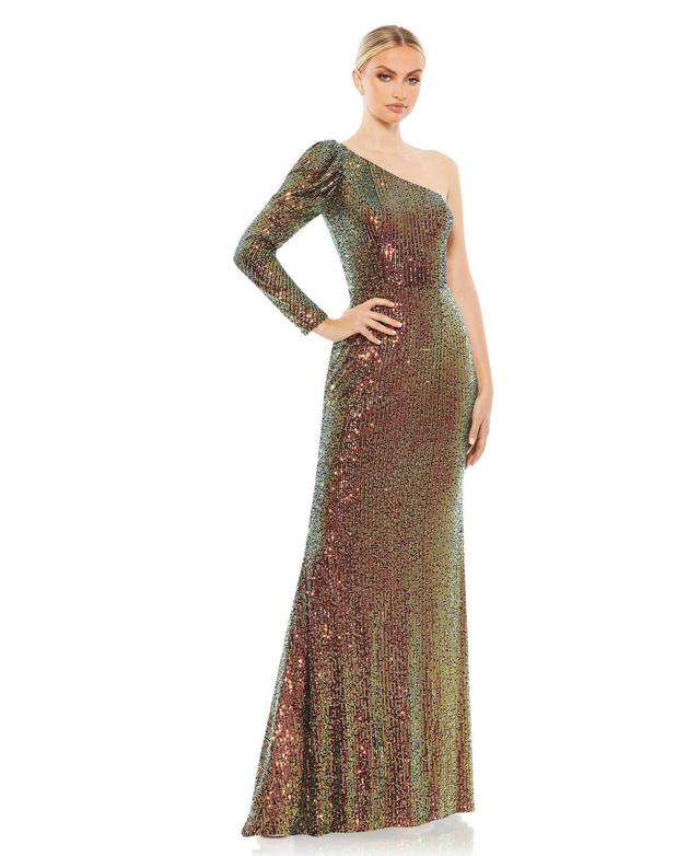 Mac Duggal One Shoulder Puff Long Sleeve Sequin Sheath Gown Product Image