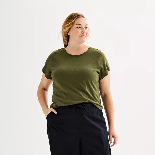 Plus Size Sonoma Goods For Life Short-Sleeve Crew Tee, Womens Olive Black Product Image