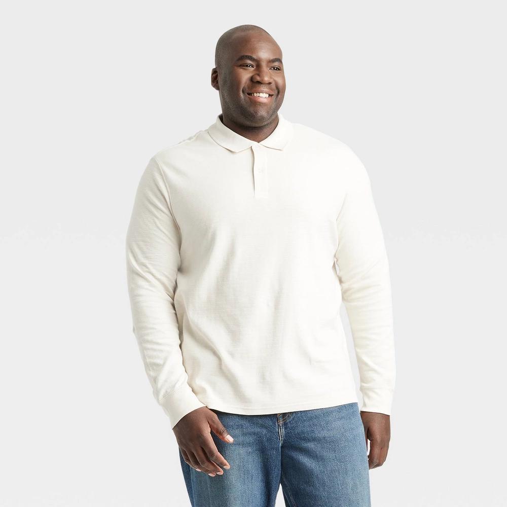 Mens Big & Tall Long Sleeve Polo Shirt - Goodfellow & Co Ivory 4XL Product Image