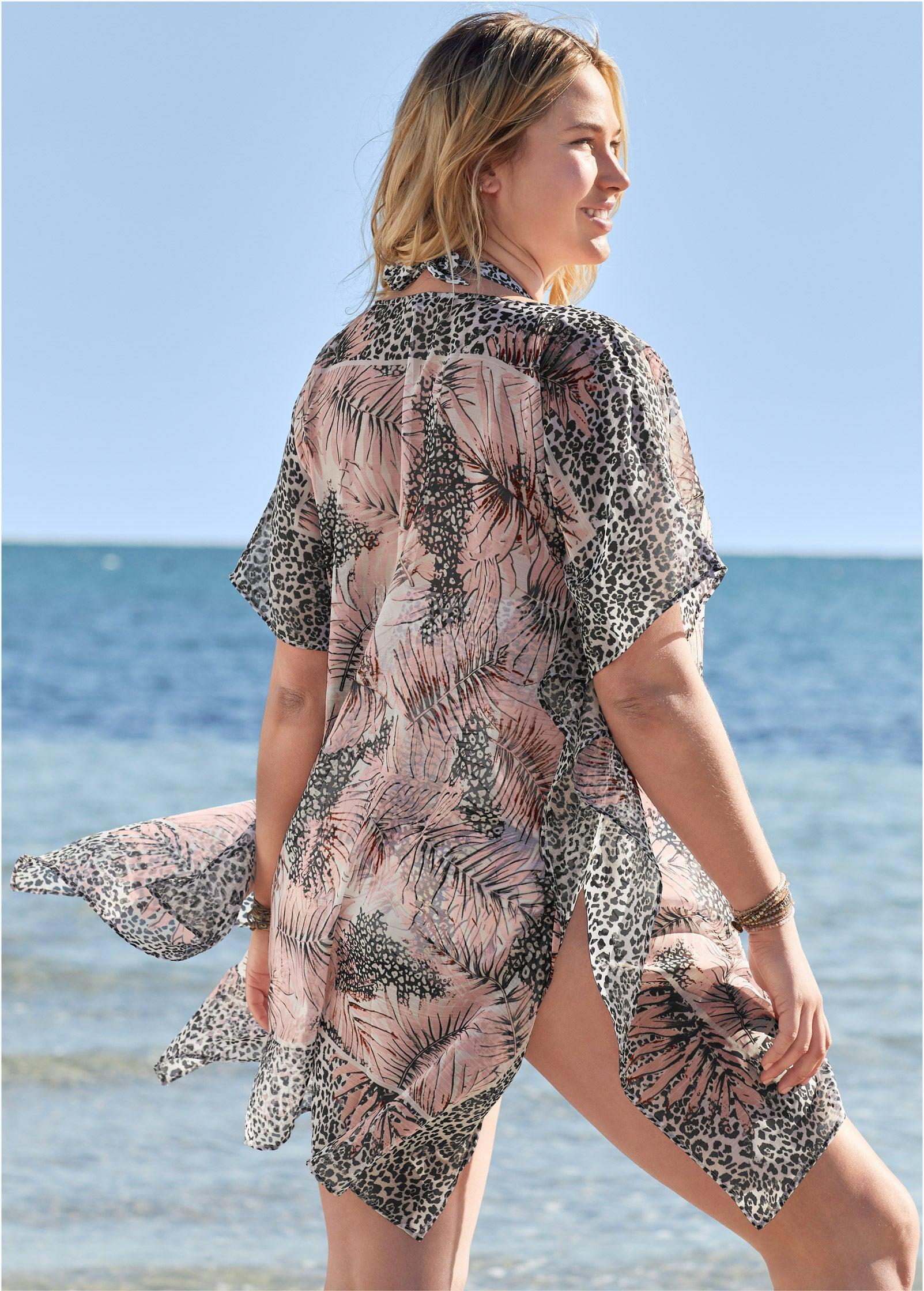 Front Tie Kimono Cover-Up - Wild Stripe Leopard Product Image